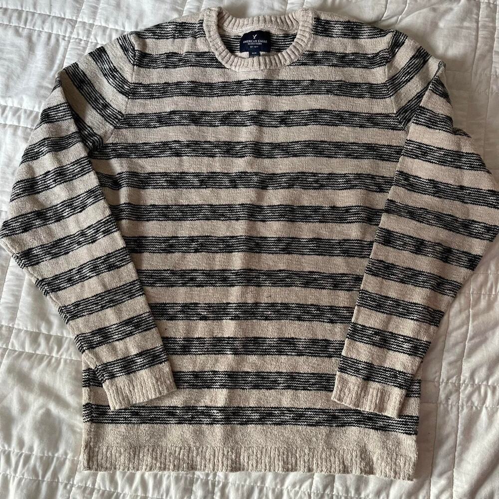 American eagle Striped knit crewneck sweater womens M cotton coastal fisherman